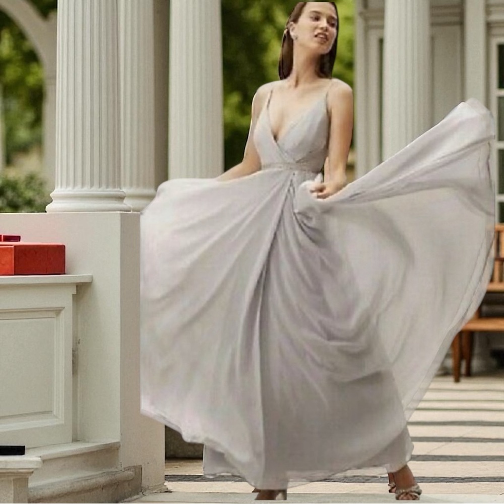 BHLDN Elegant Gray Maxi Dress
